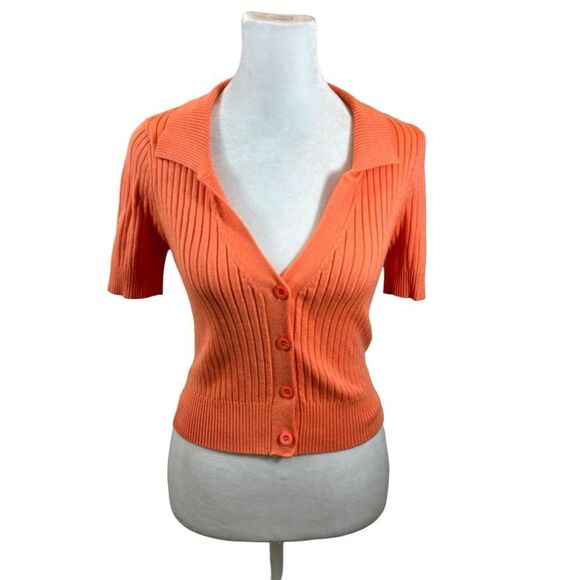 Ladies Vestique Brand Orange Ribbed Button Up Cardigan Size Medium - Picture 1 of 8